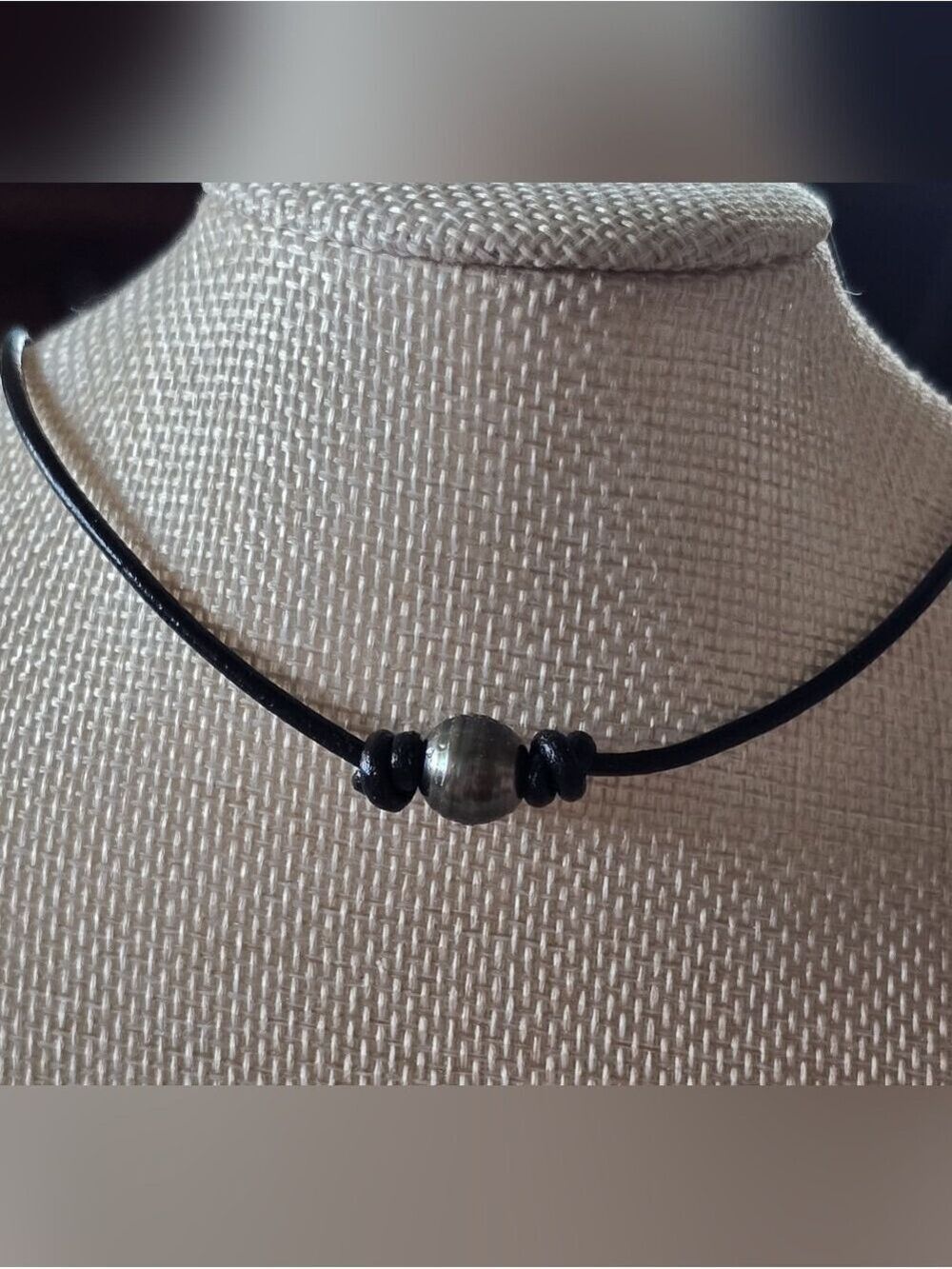 Genuine Leather Tahitian Pearl Surfer Choker 10mm Bead